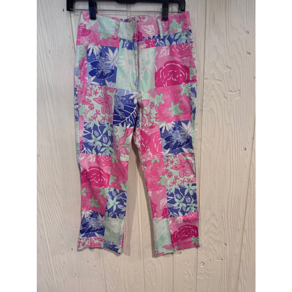 Lilly Pulitzer Vintage Patchwork Ankle Cropped Pants Pink Blue Size 2